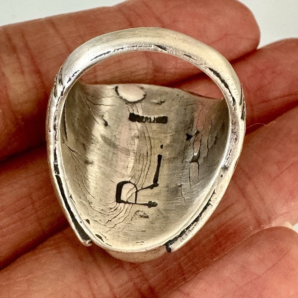 Big Navajo Mens Turquoise Ring Sz 10 Sterling Signed R Fans 24g Handmade Native